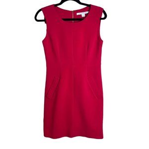 Diane von Furstenberg Womens Sheath Dress Size 4 Red Sleeveless Zipper Pockets